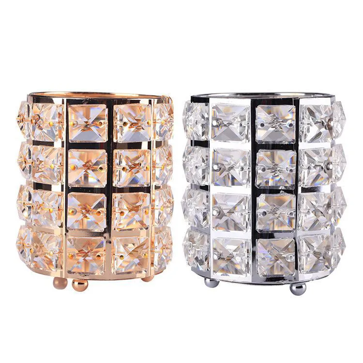 
Makeup Brush Holder Organizer Golden Crystal Bling Gold Comb Brushes Pen Pencil Storage Box Container 