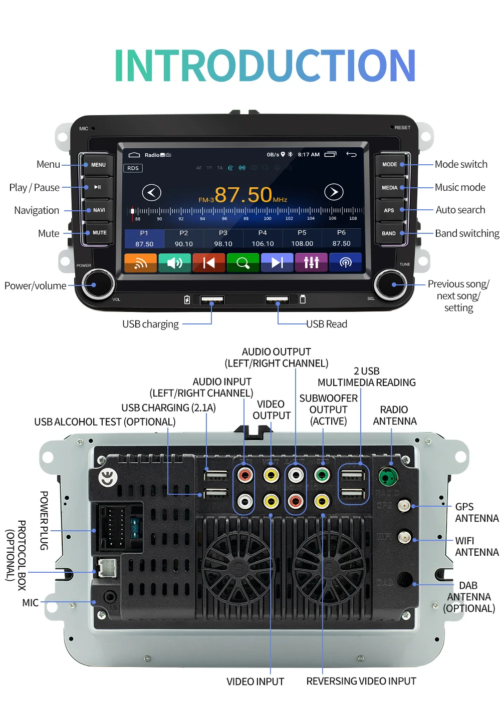 7inch VW Volkswagen Android Car radio Multimedia system Auto monitor screen android player support carplay Androidauto GPS WiFi