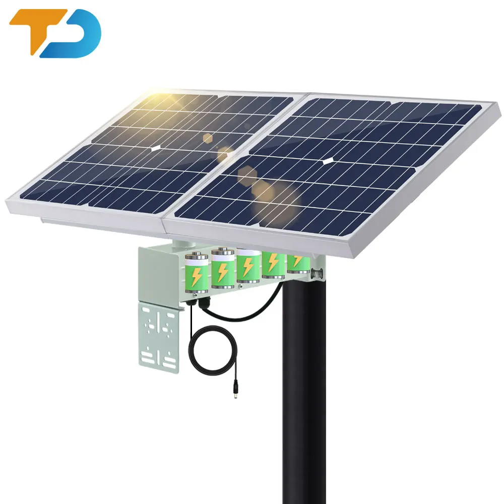 TecDeft Solar battery powered 12V for security camera Solar panels kit 30W lithium-ion batteries Solar power system for CCTV