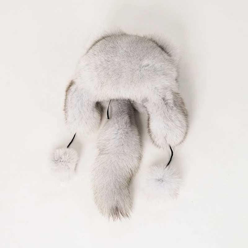 NAFA Wholesale Cute Lovely Furry Chic Cozy Winter White Fox Fur Aviator Bomber Hats with Source Factory