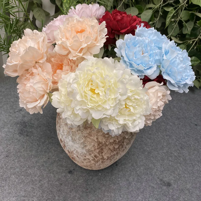 High quality party colorful long stemmed head crepe paper flower artificial peony