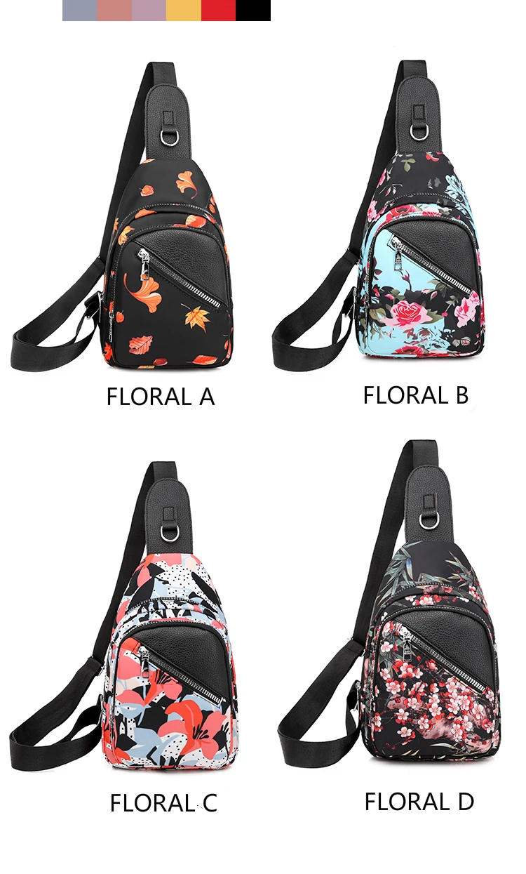 
Hot Sale Multicolor Printed Sling Nylon Leather Custom Anti Theft Crossbody Bag 