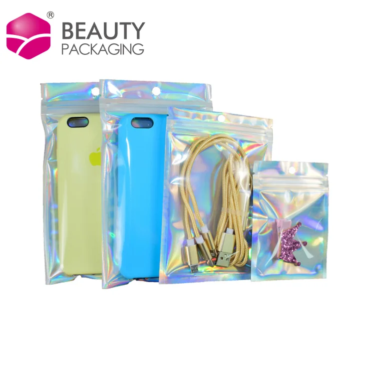 2022 most popular products custom logo aluminum foil holographic laser film bags small pouch iridescent mylar mini ziplock bags