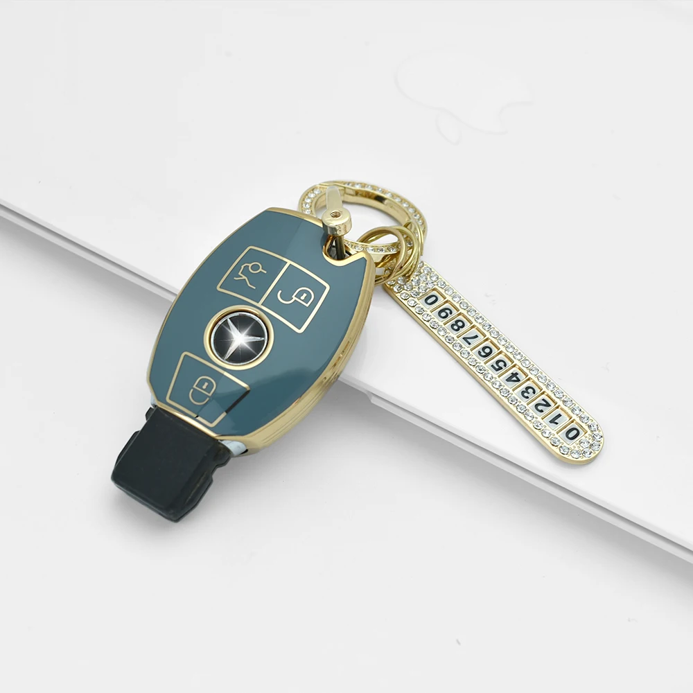 Ecosport logo printed black white green gray tpu car key cover gift holder case universal for Mercedes benz three button