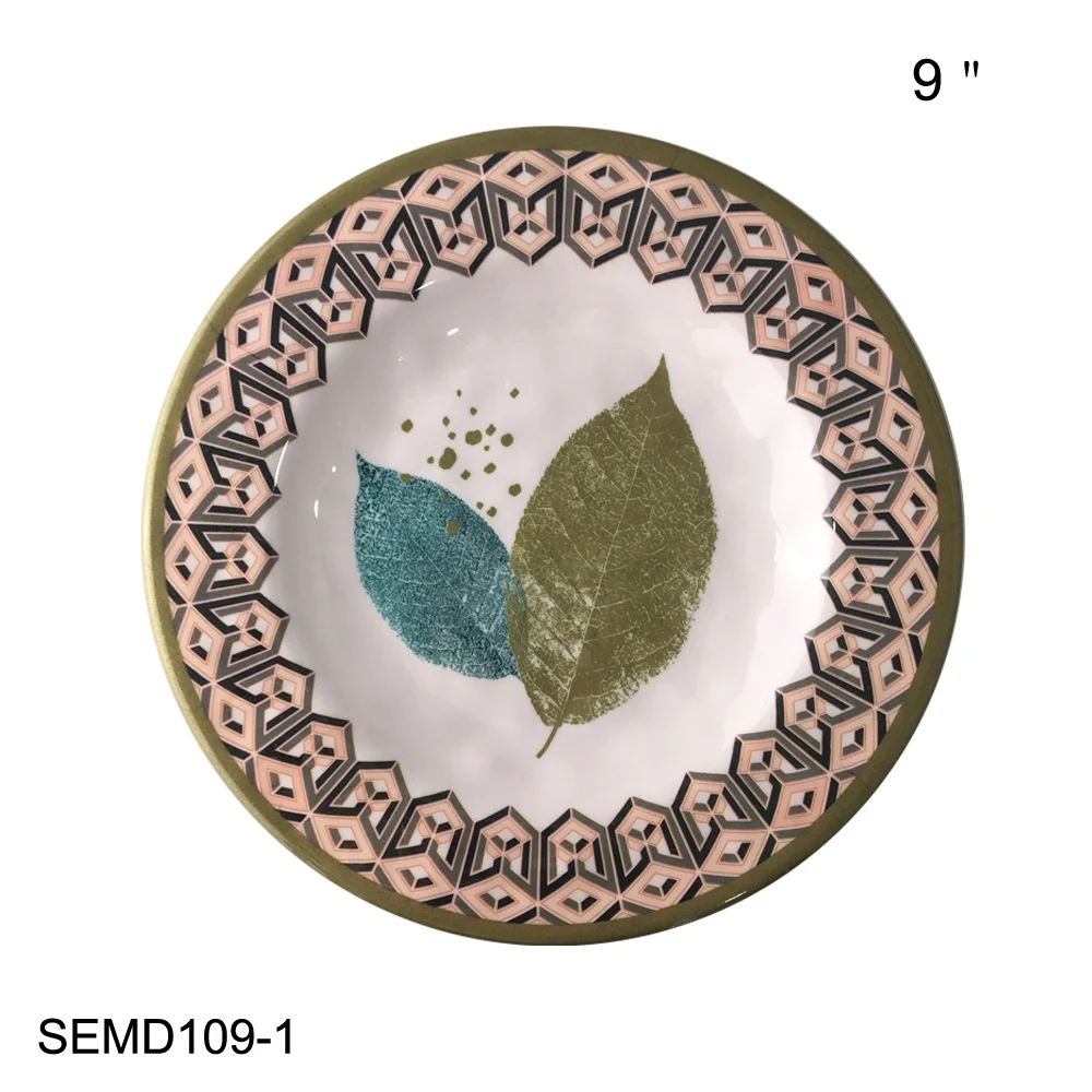SEBEST-Factory Nordic Style Hot Sell Luxury Leaf Printing Dishes Melamine Plate Dinnerware