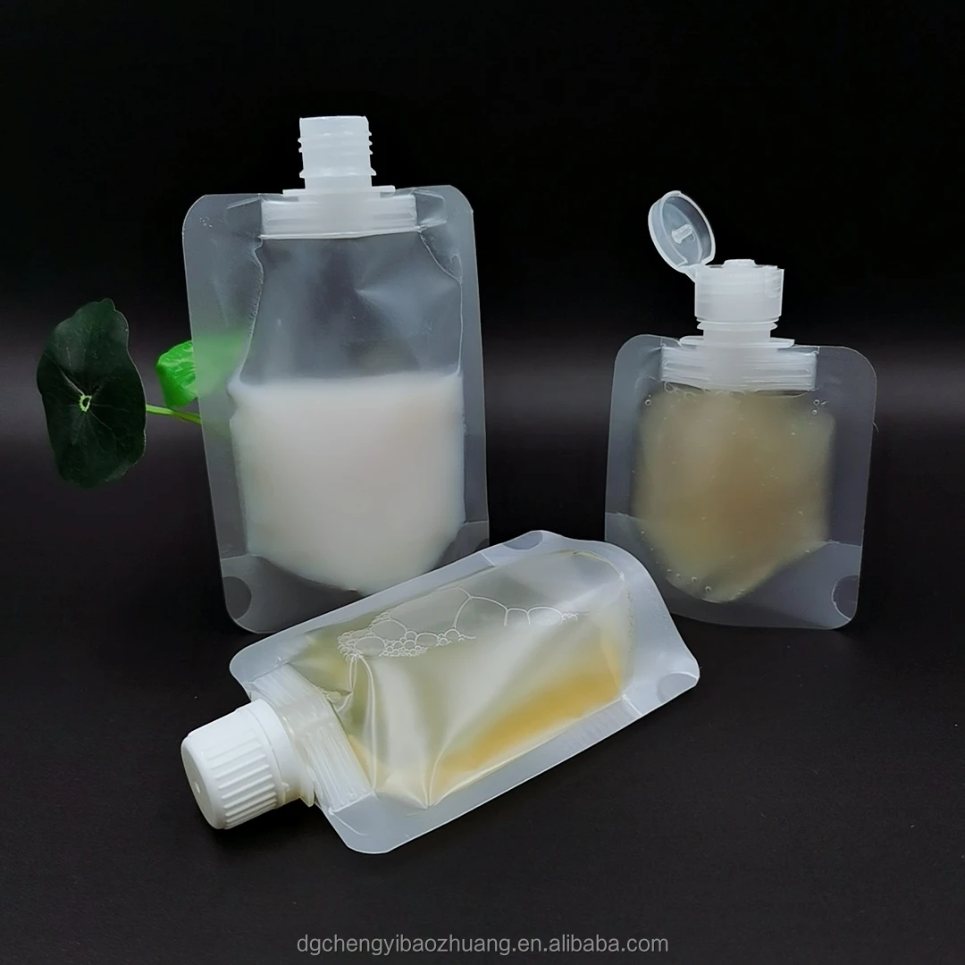In Stock Popular Portable Doypack With Spout Bag Transparent Frosted 30ml 50ml 100ml Liquid Cosmetic Packaging Spout Bag