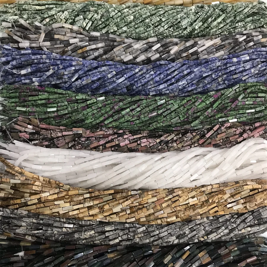 Wholesale 4*13mm Natural Stone Cylinder Tube Rectangular Beads Tube Spacer Beads For Jewelry