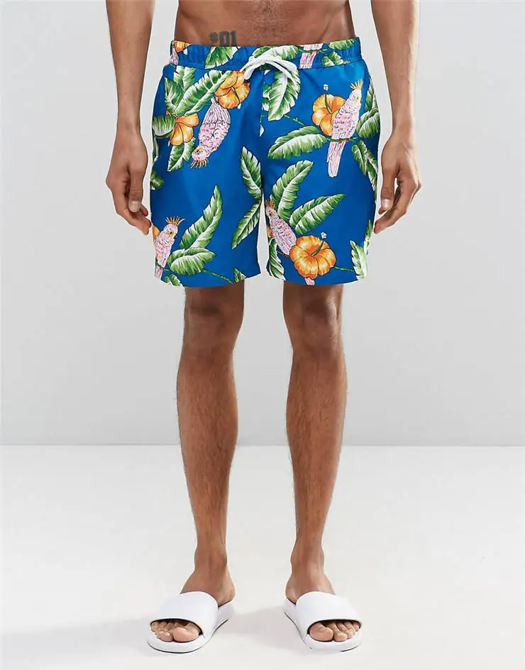Polyester Beach Shorts Men Surfing Board Short Parrots Printing Swimwear Swimsuit Swim Shorts