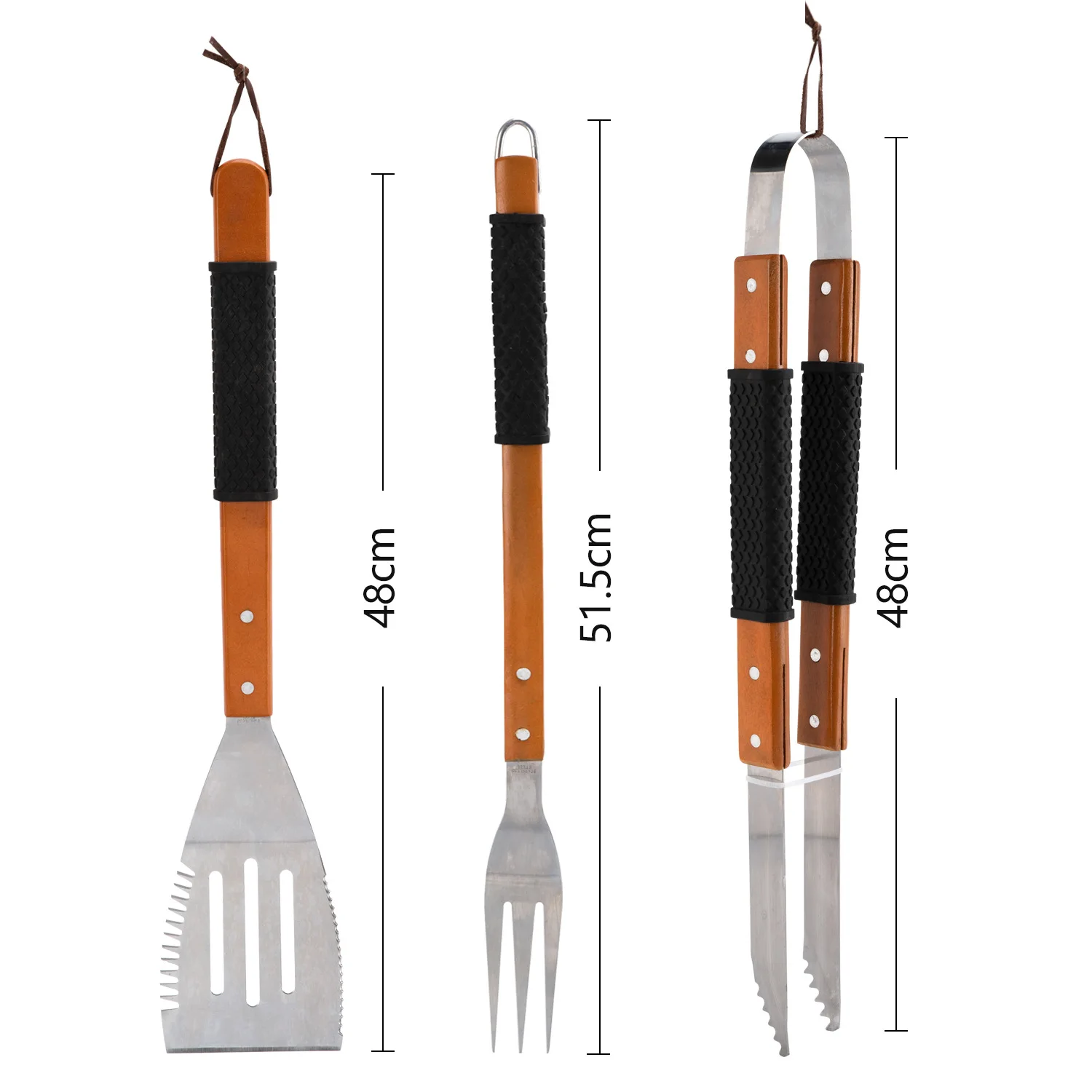 Wood handle non-stick spray paint,barbecue three-piece set,can print logo barbecue tool combination