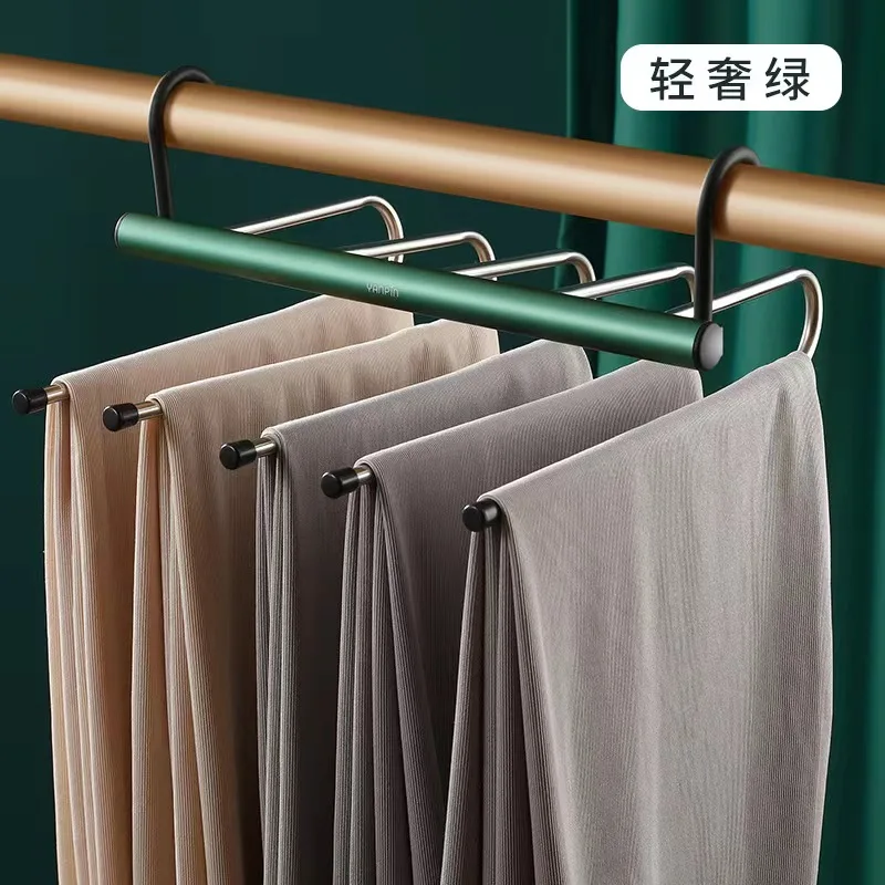 Hot selling space saving seamless telescopic folding multifunctional trouser rack home magic wardrobe storage rack meta