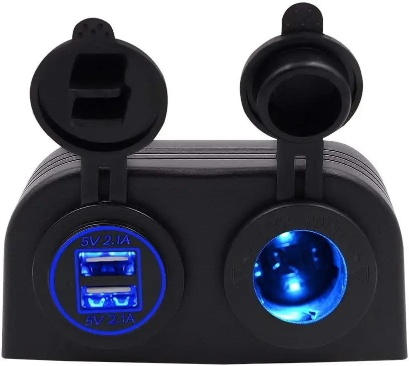 4.2A Dual USB Charger + 24V Cigarette Lighter Panel For Marine Boat ATV RV Black