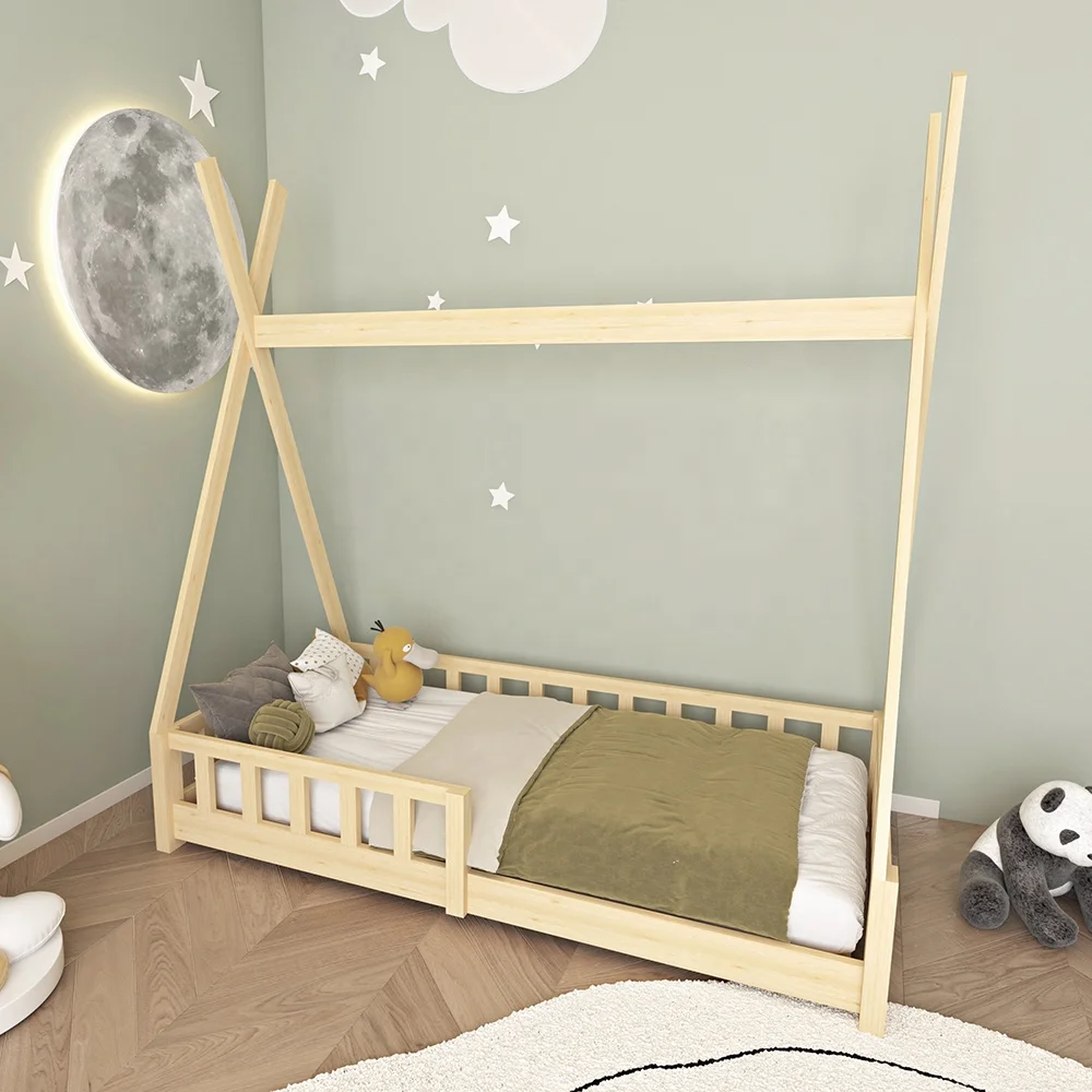 Bedroom furniture wooden children kids floor frame beds, floor house bed for kids
