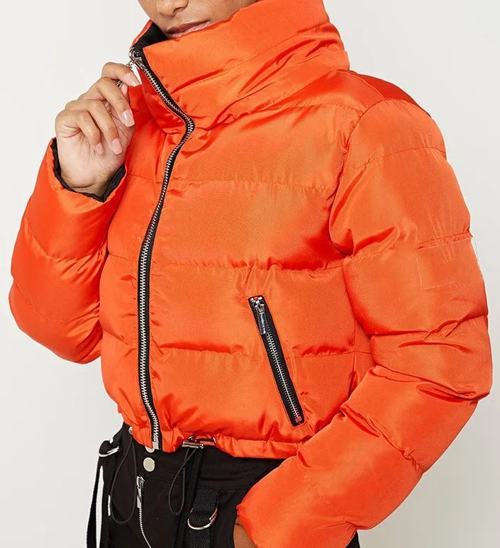 2019 Autumn Winter ORANGE BLACK REVERSIBLE CROPPED PUFFER JACKET
