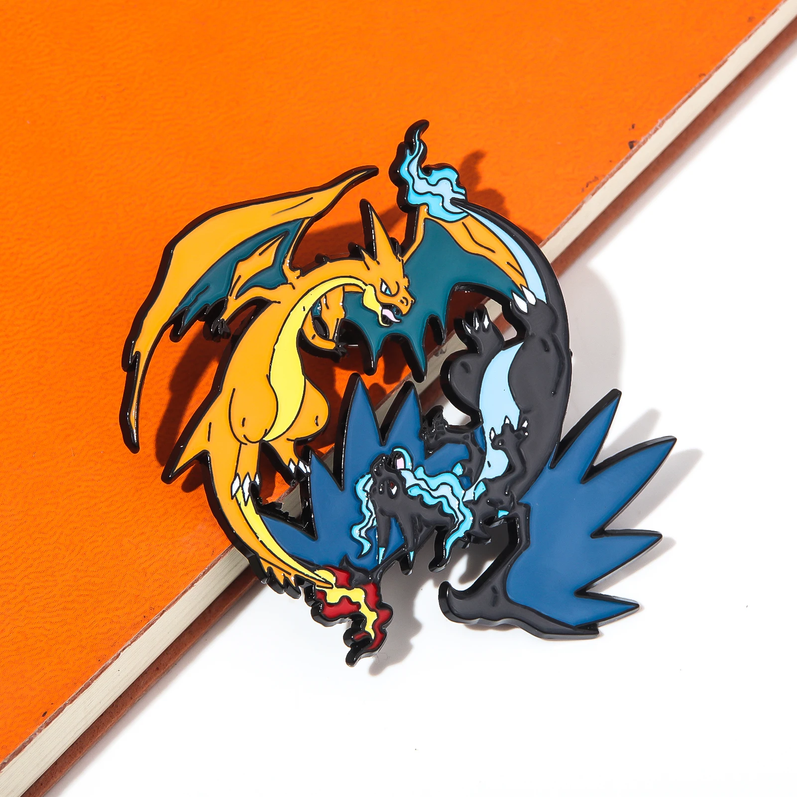 The Latest Style Fire-breathing Dragon Button Pin Badge Brooch Mega Evolution Poke mon Enamel Badge