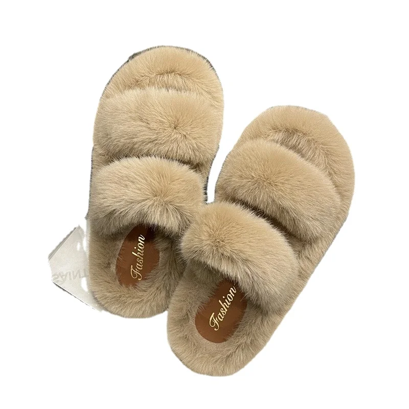 winter new Double-strap cotton slippers outdoor Luxury slippers fashion fur shoes Woolen home warm slippers for girls and women
