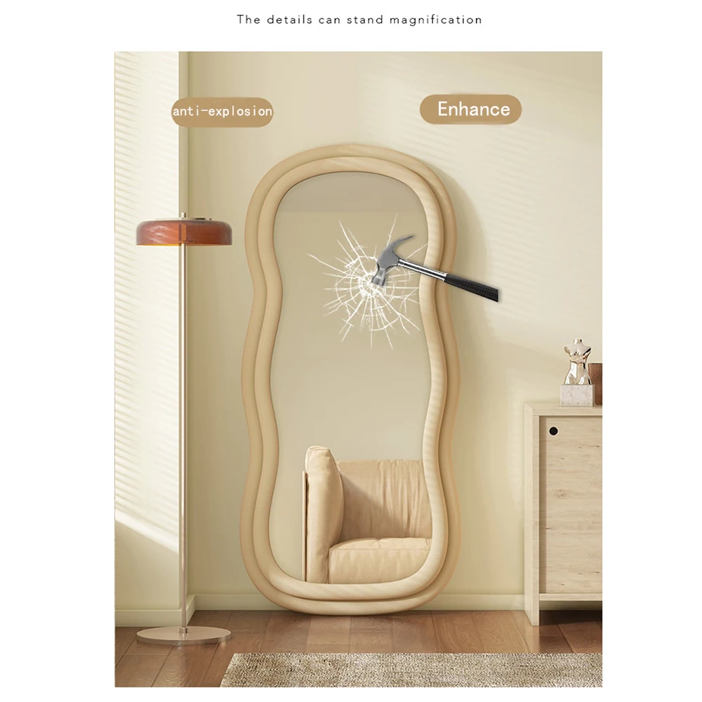 Custom Modern Luxury Wavy Irregular Flannel Frame Standing Floor Wall Full Length Mirror For Room Home Wll Decor Mirror Miroir