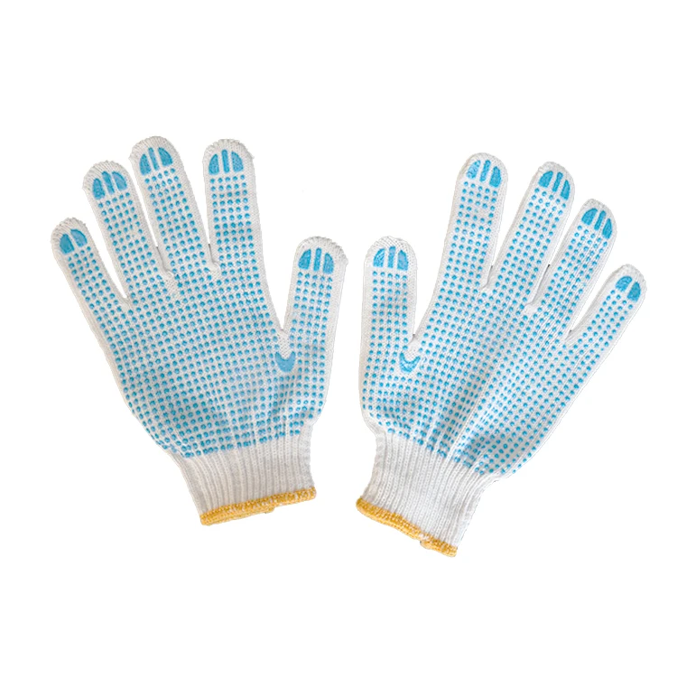 
Cheap Thin Bleached String Knit Cotton Work Gloves With PVC Dots 