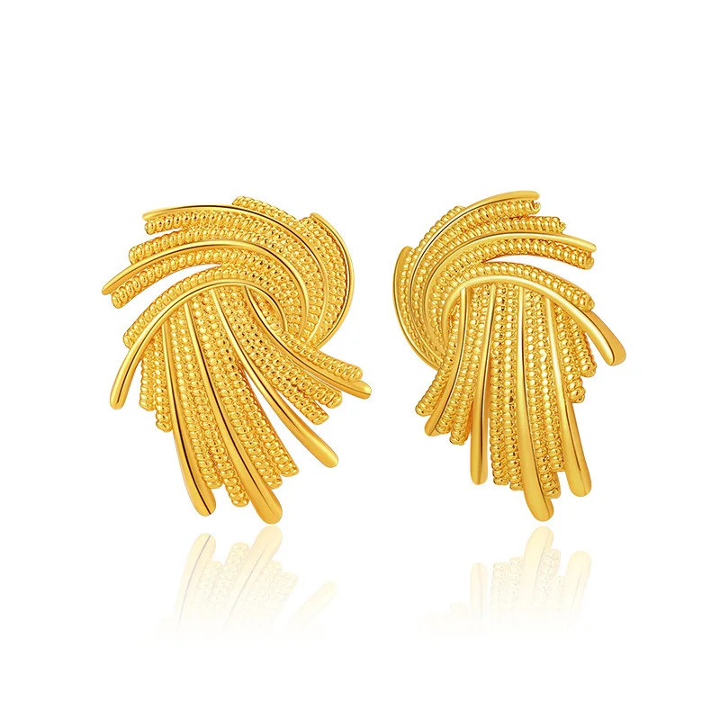 Stainless Steel Geometrically Irregular 18K Gold Vortex Design Twisted French Vintage Earrings For Women