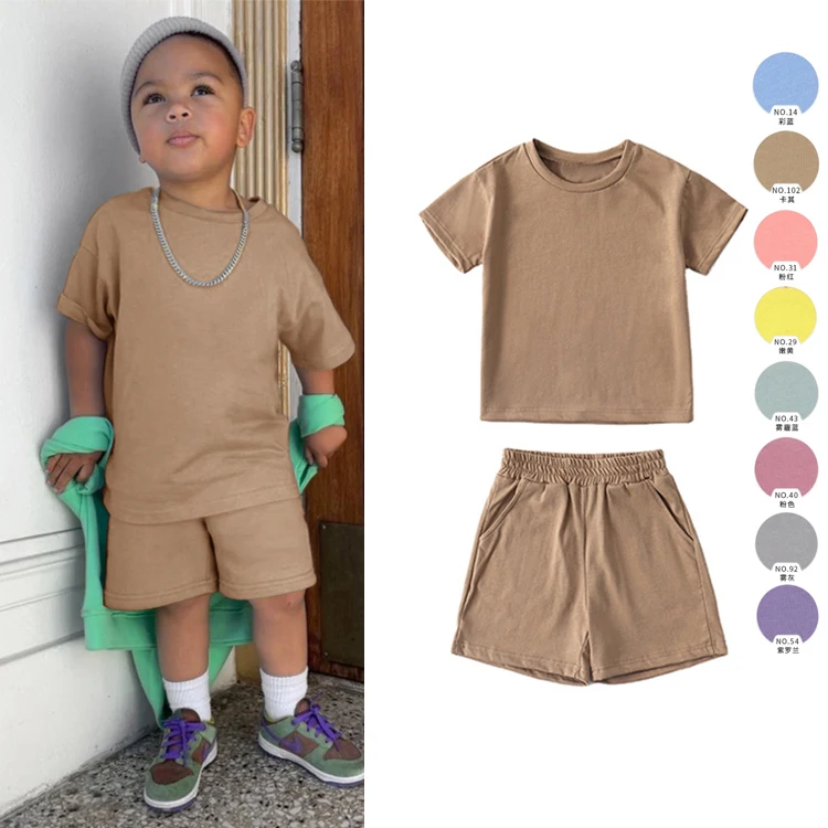 Детские футболки и шорты на заказ для маленьких мальчиков, комплект из 2 предметов, хлопковые пустые детские летние комплекты одежды и шорт для мальчиков