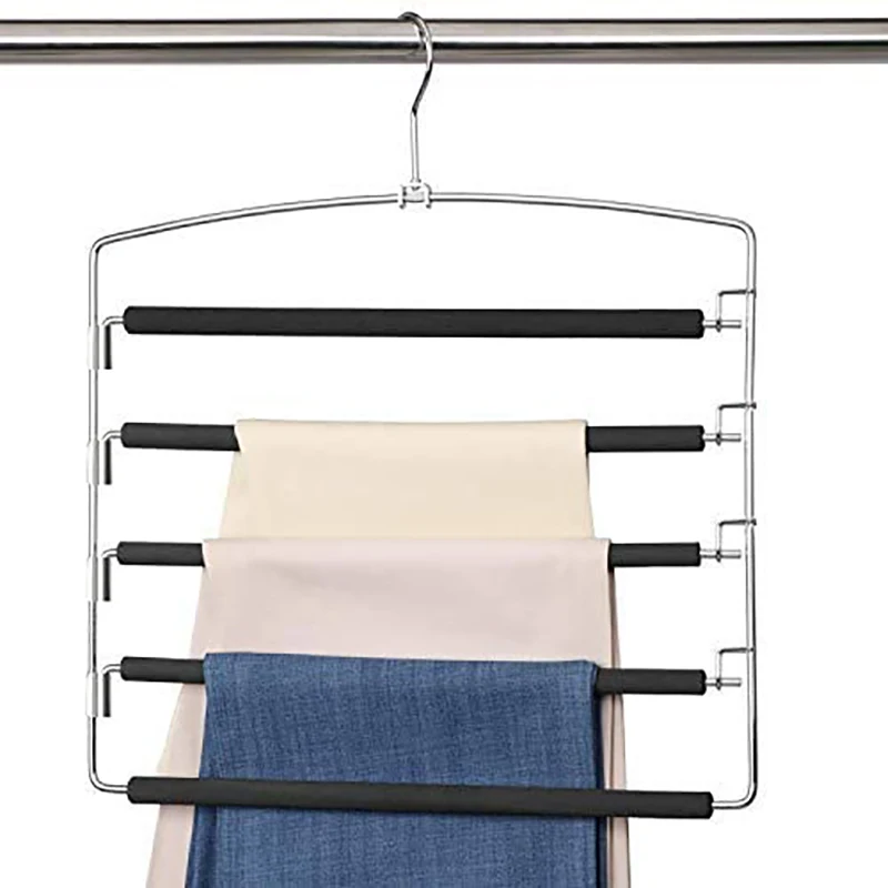 Pants Hangers 5 Layers Stainless Steel Non-Slip Foam Padded Swing Arm Space Saving Clothes Slack Hangers Closet Storage Hanger