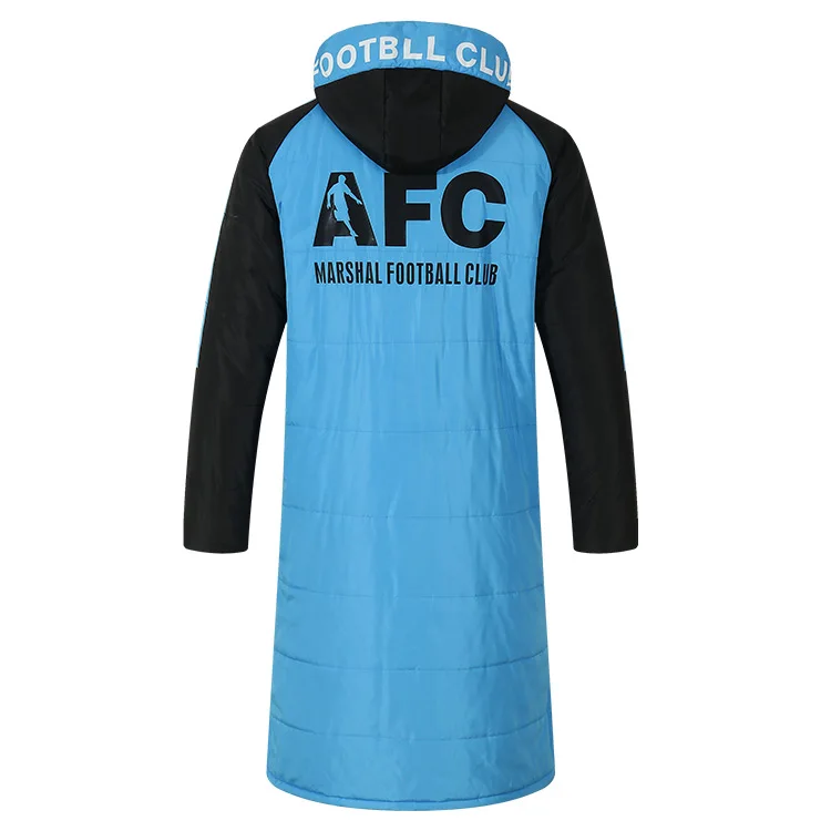 Wholesale Price Casual Sport Windproof  Long Cotton Jackets with Hood Custom Football Team Logo Winter Cotton-Padded Coats