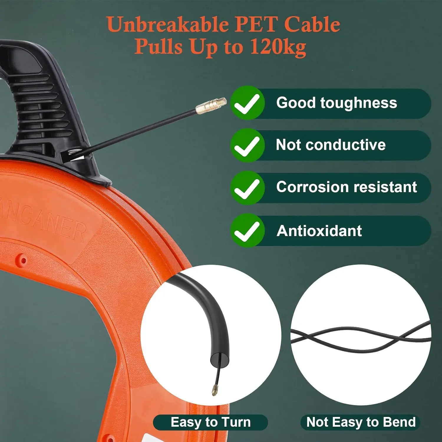 Peaktop  Electrical Fish Tape, Fish Tape Wire Puller 100FT x 4mm, Fiberglass Wire Puller
