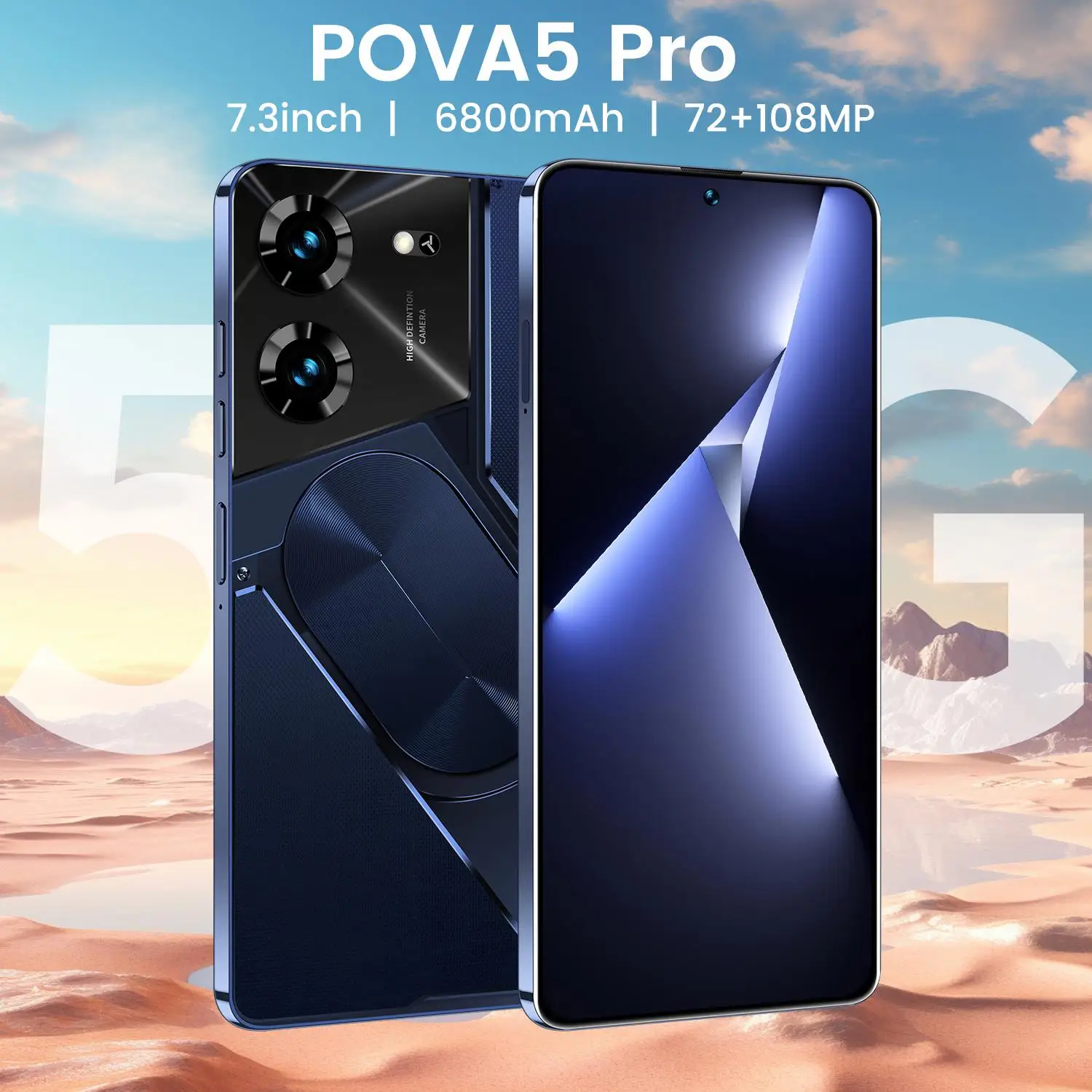 Hot Selling POVA 5 Pro Original 7.3 Inch 5G Smartphone 16GB+1TB 6800 mAh Android 13.0 Mobile Phone SmartPhone