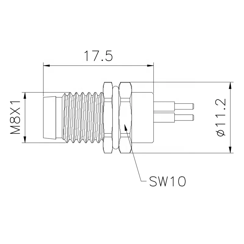 CE certification m8 3pin 4pin 5pin 6pin 8pin metal straight type waterproof male Front panel mount pcb
