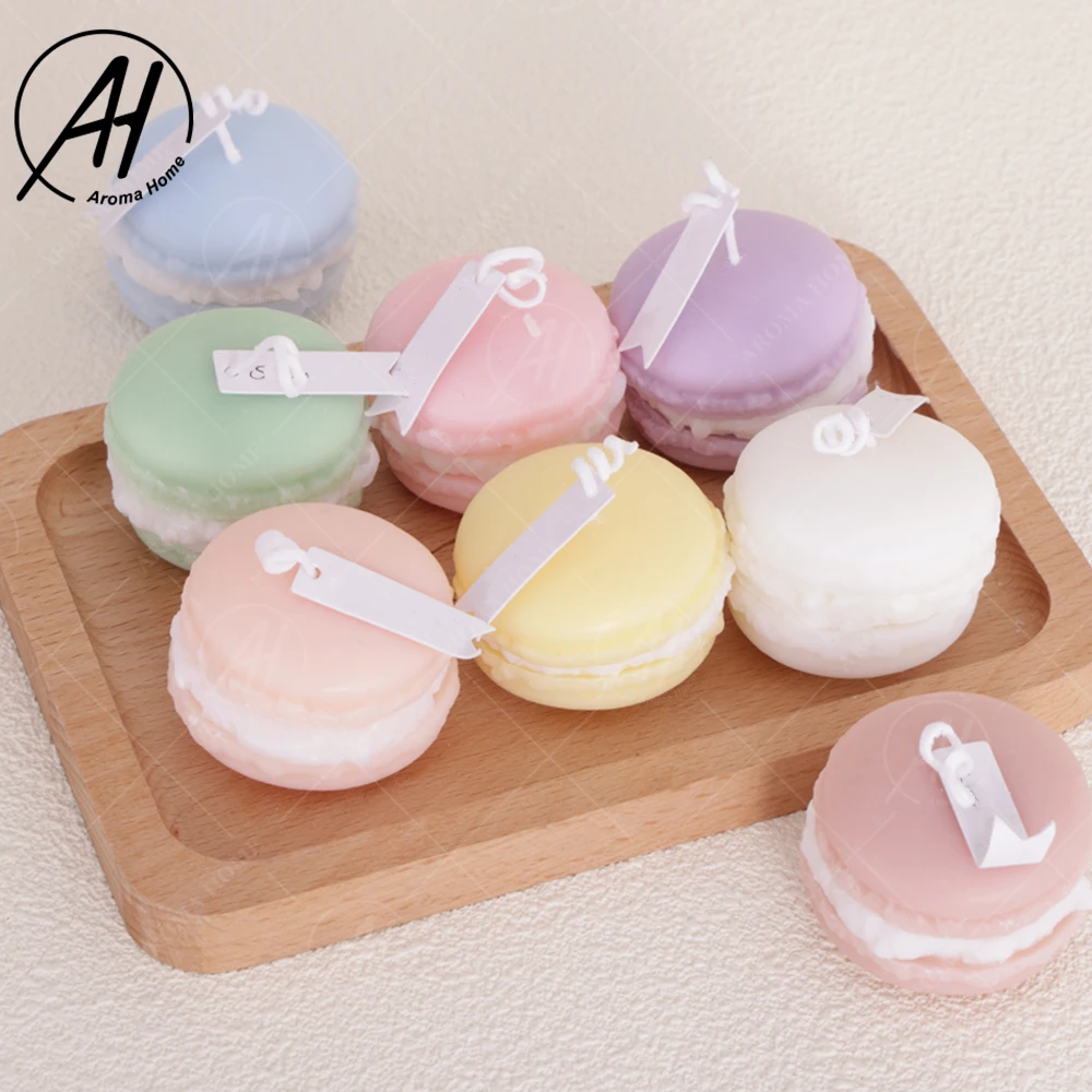 AROMA HOME Cheaper Hot Sale Unique Macaron Cake Shaped Novelty Gift Sweet Aroma Decorative Scented Candles for Table Photo Prop