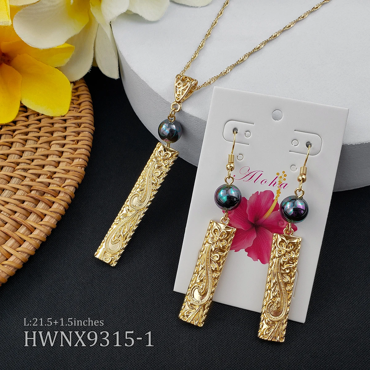 
New hawaiian pearl pearl necklace and stud dangle earrings sets for women 14k gold jewelries wholesale 