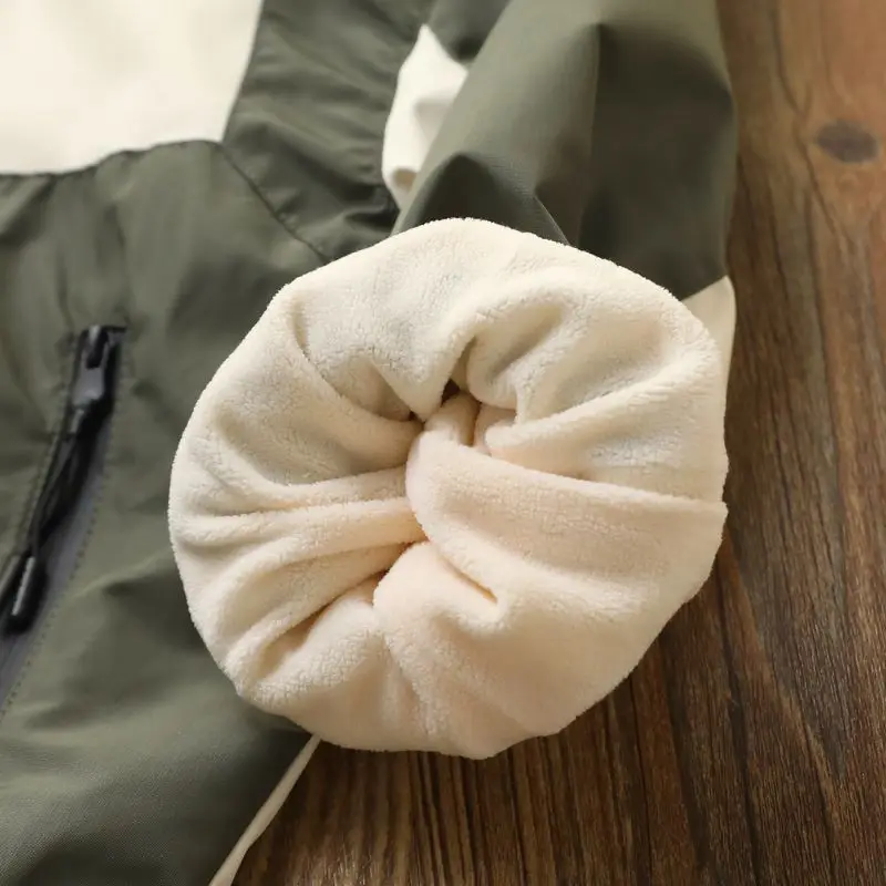 spring Korea Style Kids Winter Coat Windbreaker Jacket for Baby Boys with Zipper Hoodie Set Fleece Material Cotton-Filled
