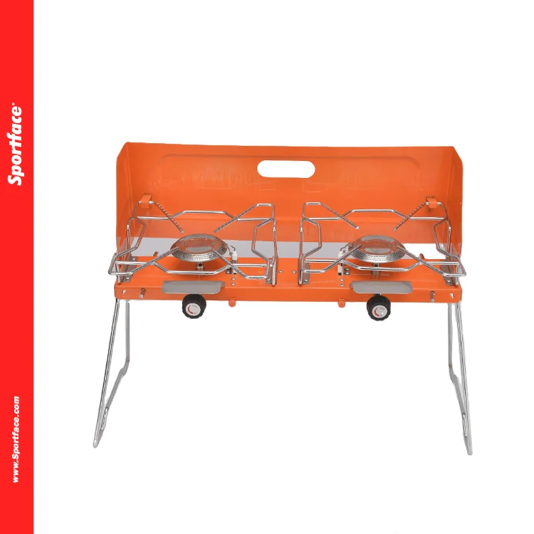 Sportface Camping outdoor two-head stove Windproof portable folding butane barbecue stove