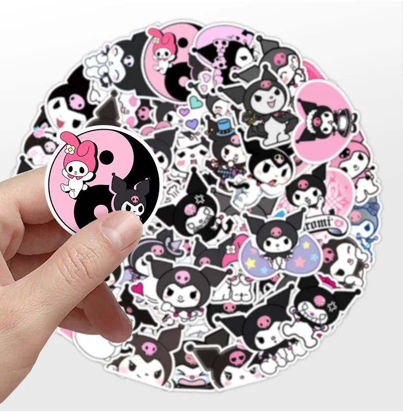 50Pcs Cute Cartoon kuromi and Melody Kawaii Girl Decorative Stickers For Car Bottle Wall Vinyl Kid Anime Sticker