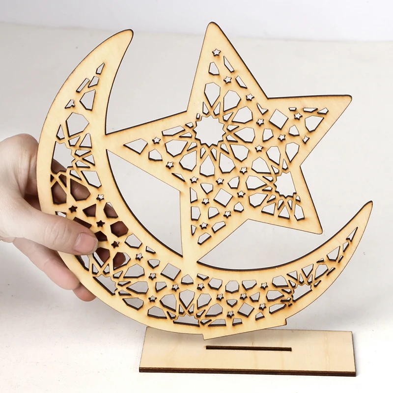 Islamic Muslim Ramadan Mubarak Wooden Decorations EID Moon Star Creative DIY Home ramadan decorations 2024