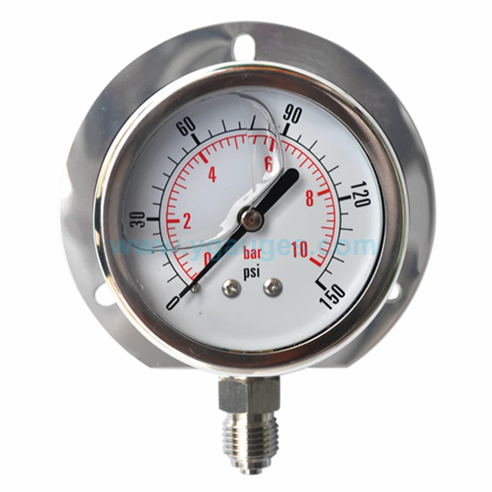 Used for Asia Liquid Filled All Stainless Steel Pressure Gauge with flange