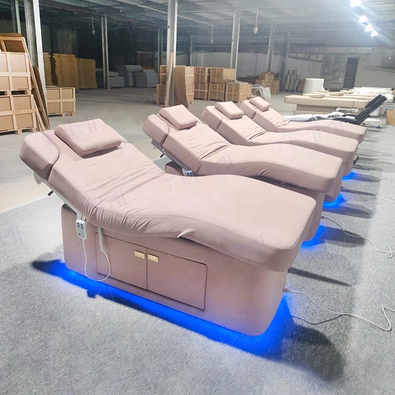 Salon Furniture 2 Motors Spa Table Electric Heating Function Electric Spa Stretcher Base With Light Electric Massage Table Bed