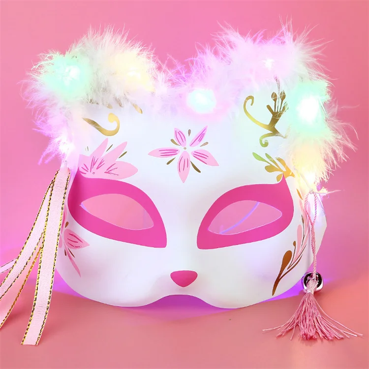 Wholesale With Halloween Carnival Bulk fancy masquerade Anime Party Mask Woman Feather led Half Face Cat Fox Party Masks