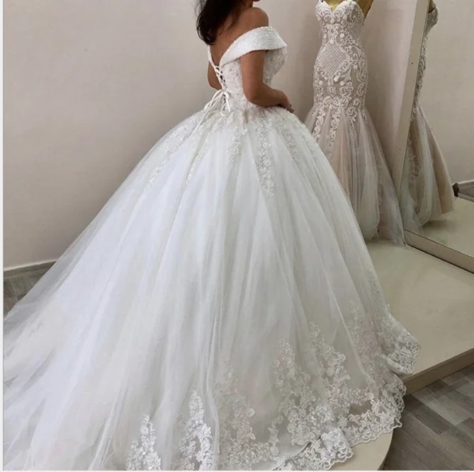  Мода v-образным вырезом Vestido De Noiva для невесты с фатиновой юбкой на свадьбу женщин Свадебные