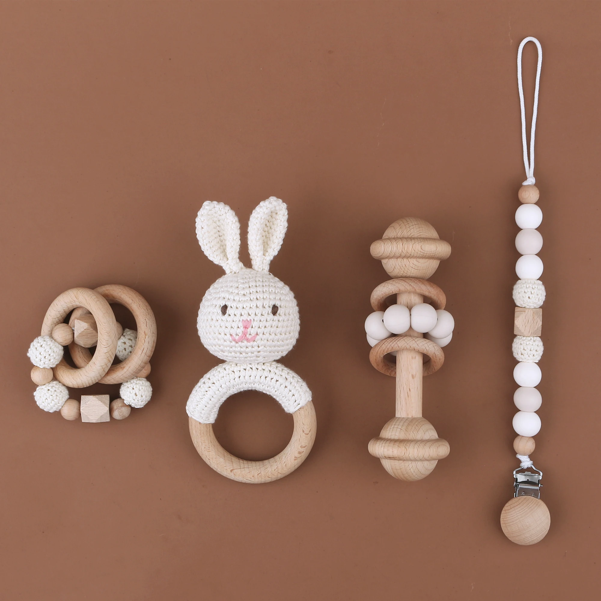 Custom  Bunny Teething Rattle Toys 4Pcs Set Baby Bathing  Newborn Baby Gift Set
