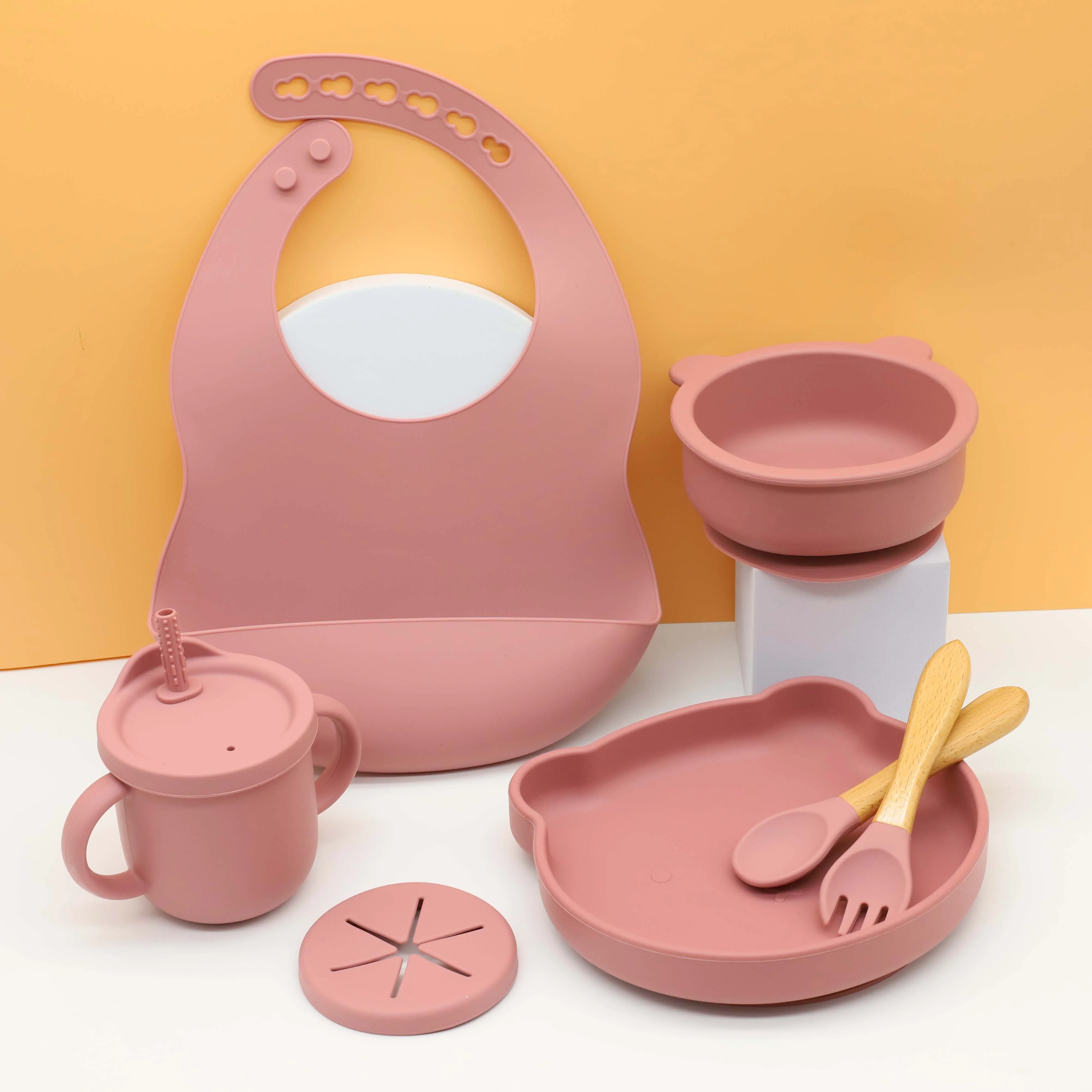 Eco-friendly Non-toxic Strong Suction Bowl Spoon Set Feeding Bib Baby Silicone baby bib bowl Bowl And Plate