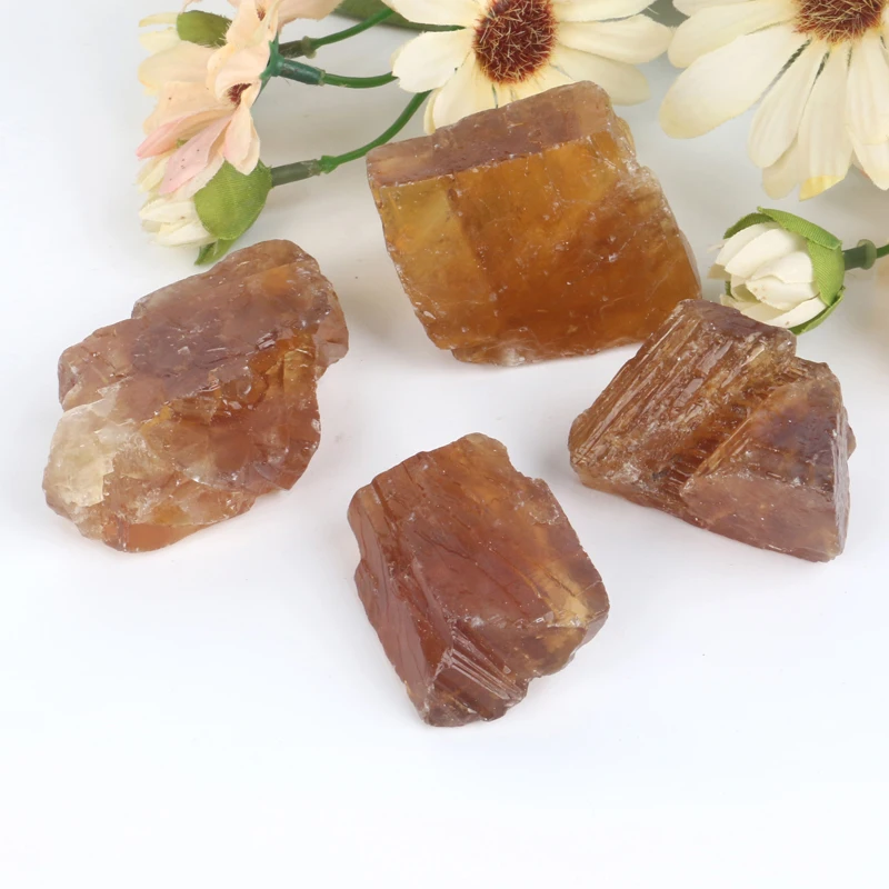 Wholesale bulk natural crystal raw amber calcite rough stone for decoration