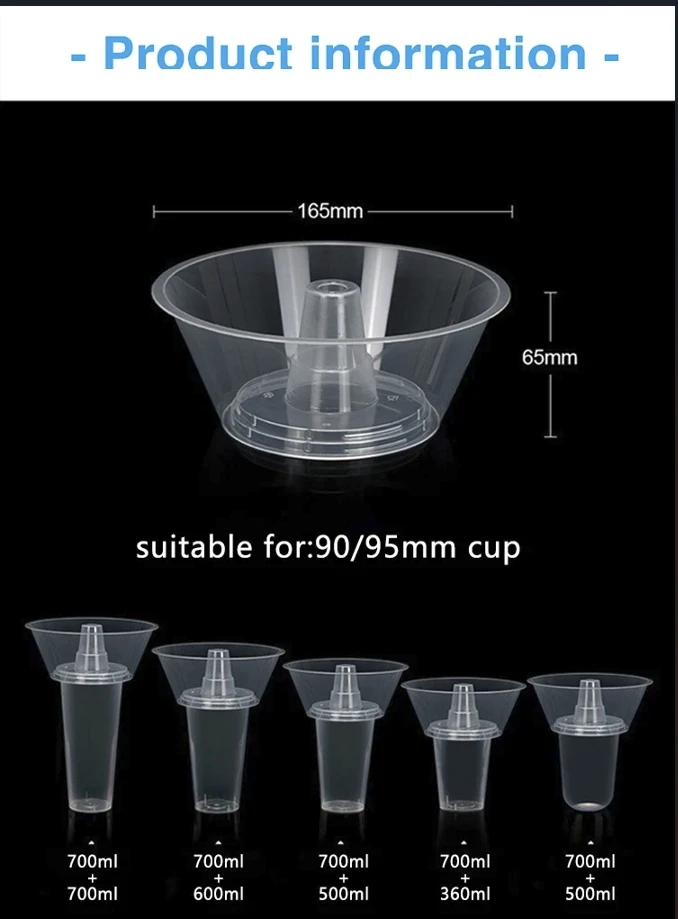 Factory  Popular Design Plastic Milk Tea Drinking Cups With Fruit Salad Snack Bowl Cup Plastic Injection Cup with Tray Holder