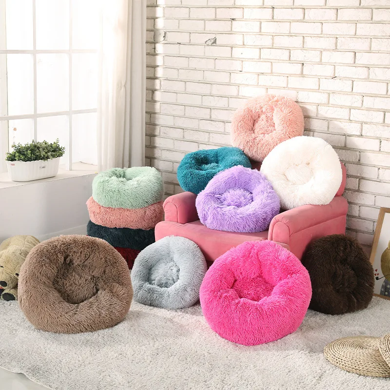 
Free sample Durable Popular style custom size plush round donut style pet dog cat bed 