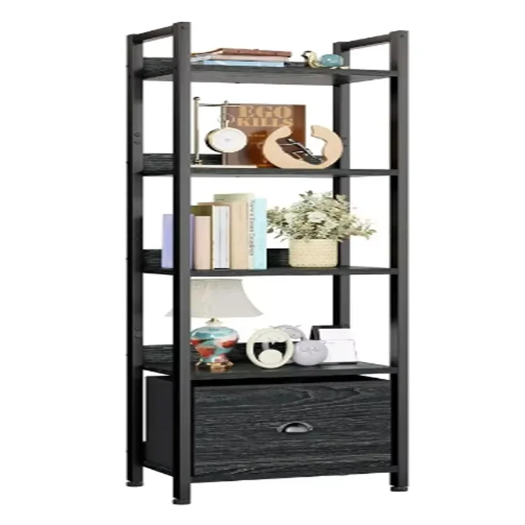 Hot Sale 5-Tier Bookshelf Book Shelf with Drawer  Bookcase with Steel Frame for Living Room  Office Bedroom