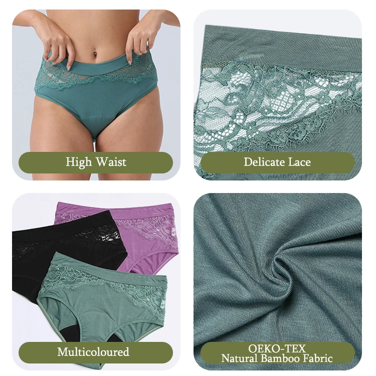 OEM French Unique Lace menstrual panties bamboo calzones menstruales women high waist menstrual underwear period panties