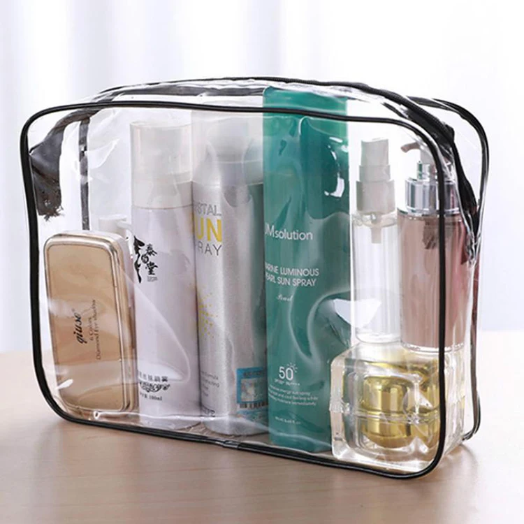 Custom logo waterproof toiletry bags make up bag transparent clear pvc cosmetic makeup pouch bag with zipper