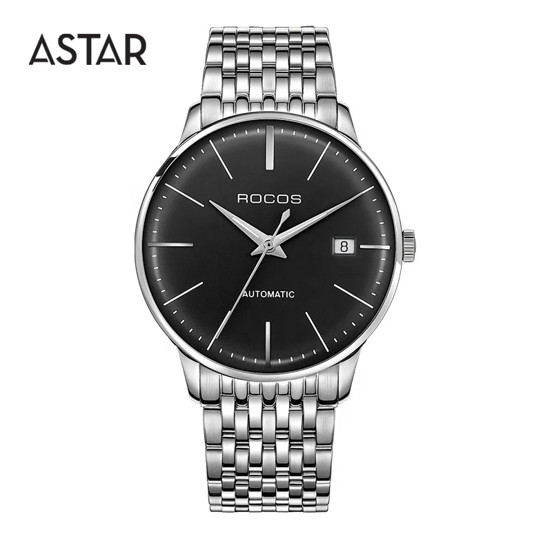 Luxury dome crystal glass 316L stainless steel Minimalist thin japan movt mechanical automatic wrist watch men for sale