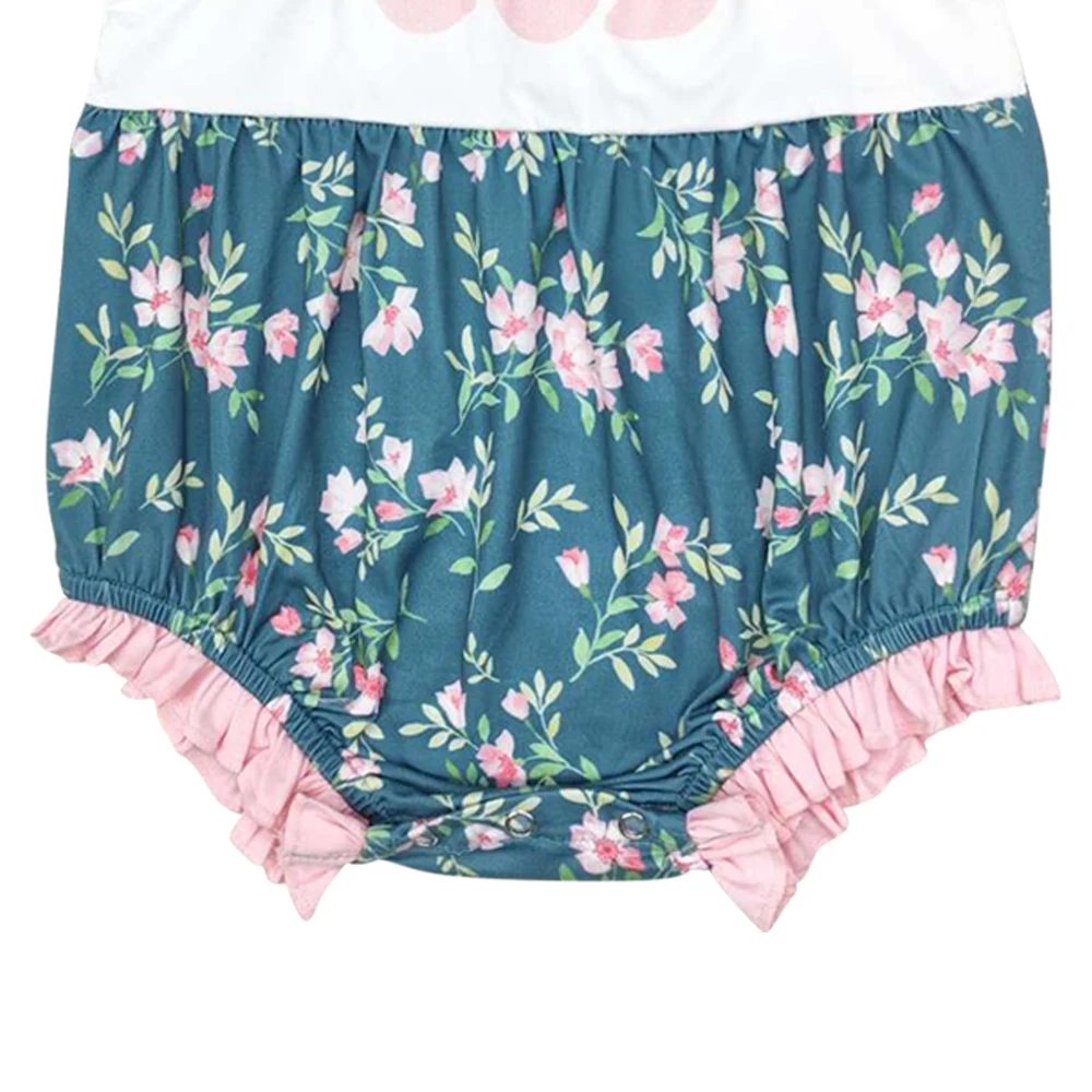 SR1940 colorful flowers blue print small flying sleeve onesie Child of God baby romper for baby clothes boutique high quality