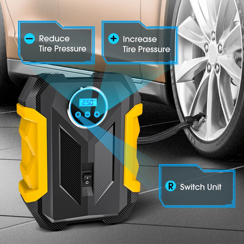 Цифровой Воздушный компрессор для автомобиля автомобильный насос портативный шинонасос со светодиодной подсветкой 12 В постоянного