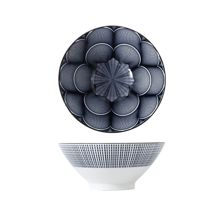 New design 7 inch bamboo hat Bowl Japanese style ramen bowl Large ceramic underglaze color home noodle bowl